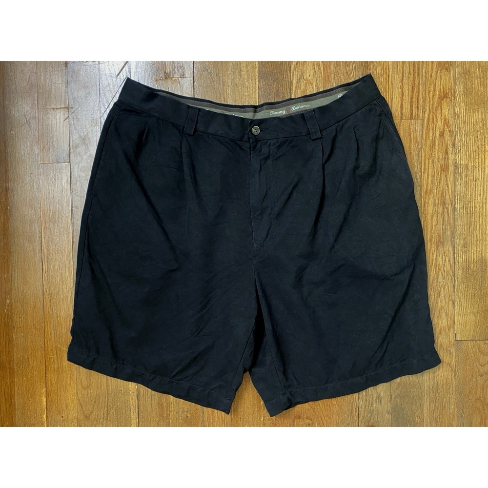 Tommy Bahama Mens 100% Silk Shorts Size 38 Black Dual Pleated Elevated Casual